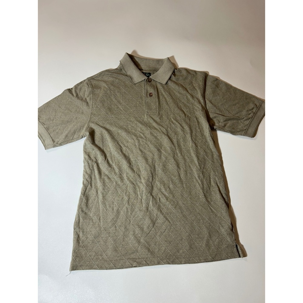 David Taylor Polo Shirt Mens Small Tan Excellent Diamond Textured Knit Short Slv